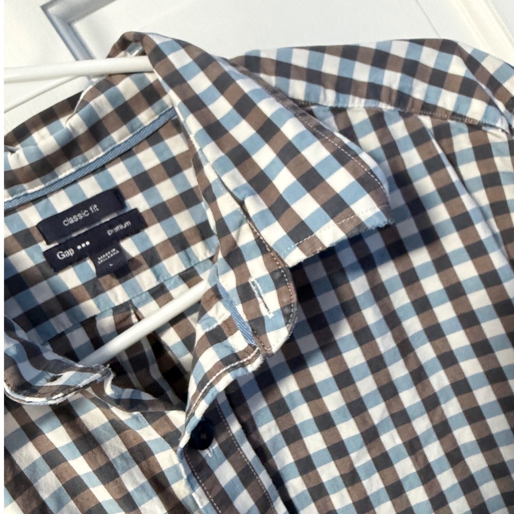 Gap Button Down Shirt Mens L Blue Brown Gingham Classic Fit